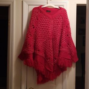Red Glittered Poncho Sweater